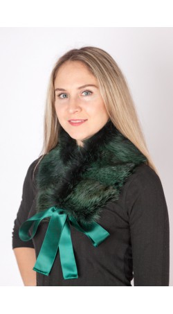 Green fox fur collar-neck warmer